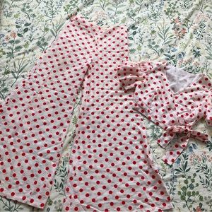 Vintage 60s-70s Handmade Wide Leg White and Red Polka Dot Pants Crop Top